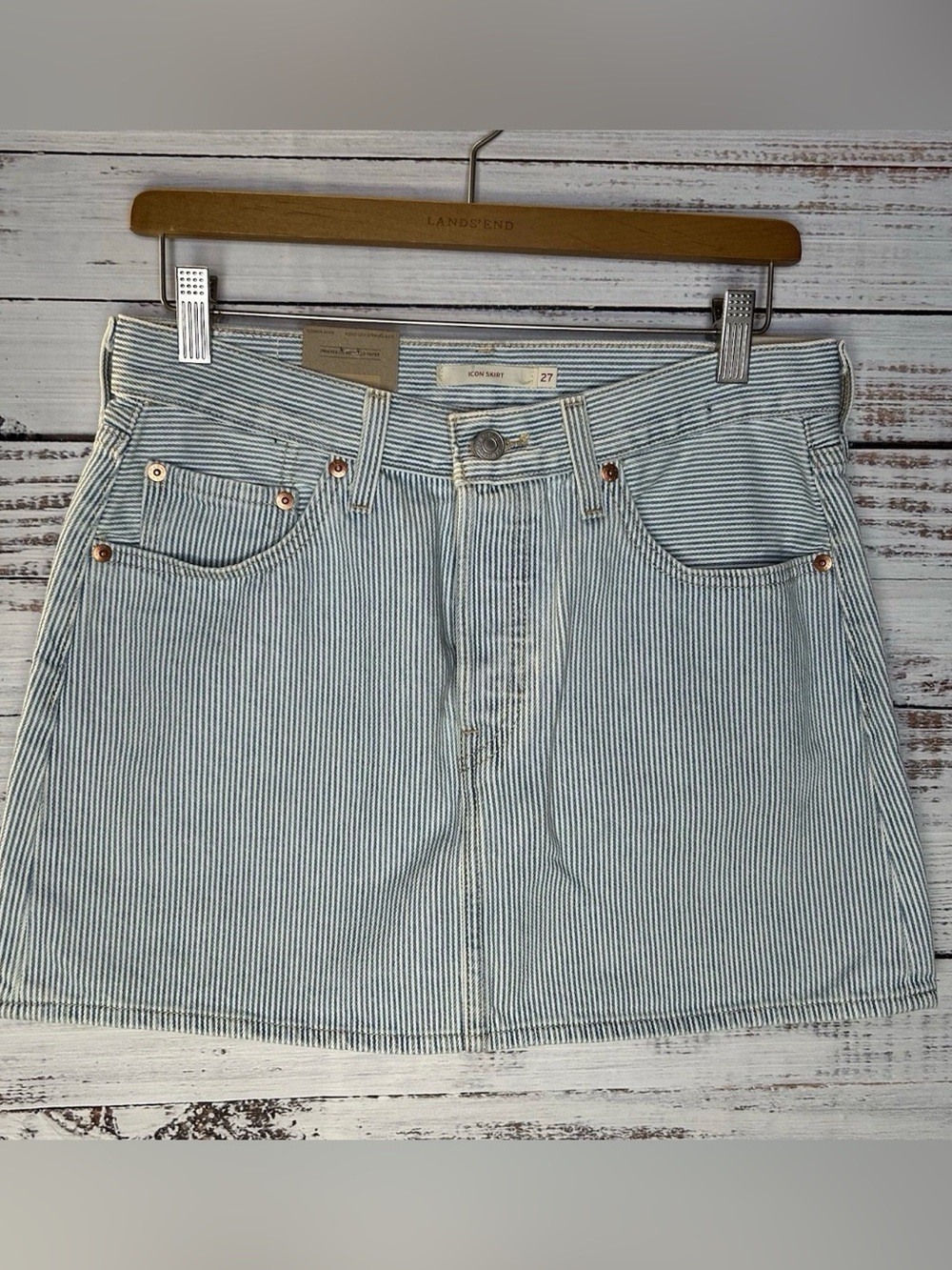 New Levi's Striped Pinstriped Denim Icon A-Line Short Skirt Women’s Size 28 $60